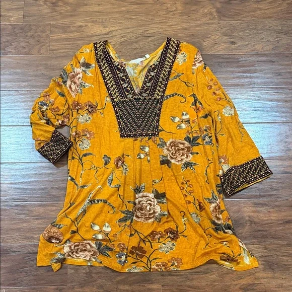 Sundance Mustard Floral Tunic - Etana - Picture 8 of 14